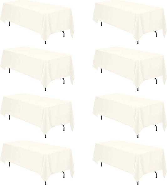 BRILLMAX 8 Pack Ivory Tablecloths 70 x 120 Inch for 6ft & 8ft Rectangle Tables - 150 GSM Polyester Fabric, Universal Fit, Water, Stain & Wrinkle Resistant Cloth Cover for Wedding Reception Banquet