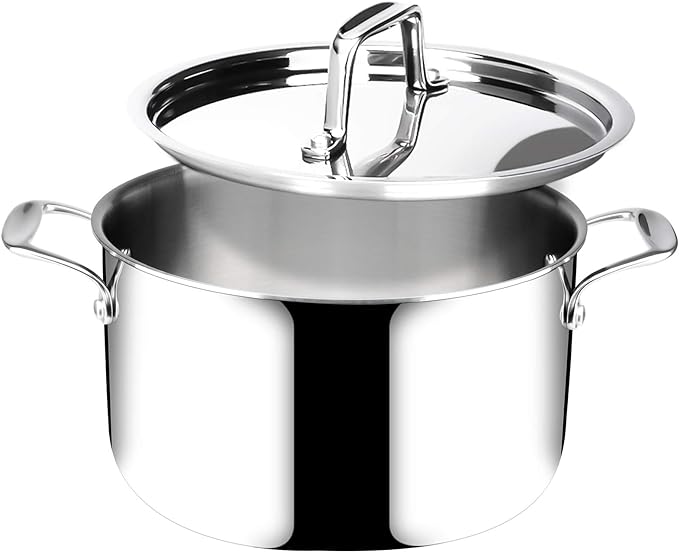 Duxtop 6.5 Quart Stainless Steel Stock Pot with Lid, 3-Ply Cooking Pot for Soup, Rice, Stew, Oven and Dishwasher Safe, Compatible with Induction, Ceramic, Halogen, Gas Stove