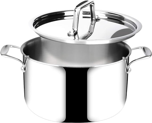 Duxtop 6.5 Quart Stainless Steel Stock Pot with Lid, 3-Ply Cooking Pot for Soup, Rice, Stew, Oven and Dishwasher Safe, Compatible with Induction, Ceramic, Halogen, Gas Stove