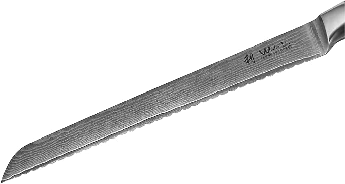 Wakoli EDIB Damascus Bread Knife – 9.1-Inch Long Serrated Blade with VG10 Core, Professional Kitchen Knife made of 67-Layer Damascus Steel & Ergonomic Pakkawood Handle in Premium Gift Box