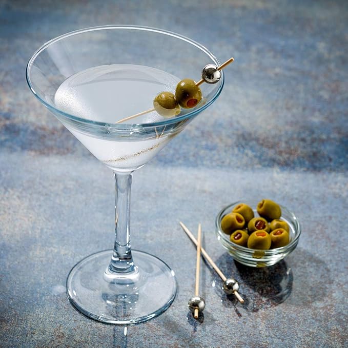 Restaurantware Cascata 8 Ounce Stemmed Martini Glasses Set Of 6 Tempered Martini Glasses - Chip-Resistant Fine-Blown Glass Martini Glass Set Dishwasher-Safe For Martinis Or Cocktails