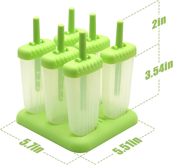 New Resunable Popsicles Molds,Pack of 6 Pce Ice Popsicle Maker- Food Grade BPA Free,Easy-Release Ice Pop Molds,Diy Homemade Popsicle Molds with Resunable Popsicle Sticks (Green)