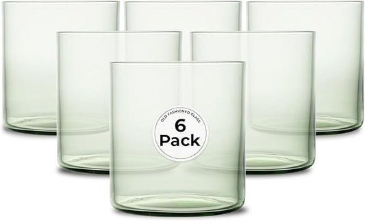 Restaurantware-Vetri 10 Ounce Old Fashioned Glasses, 6 Dishwashable Whiskey Glasses - No-Lead, Durable, Green Glass Tumblers For Scotch, For Drinking Liquor, Cocktail, Bourbon, Cognac, And More