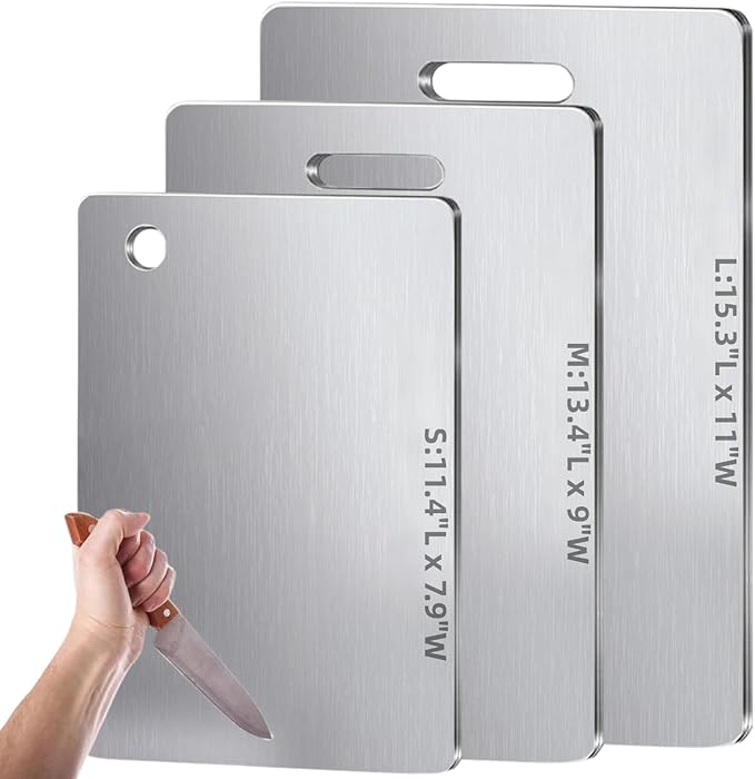 Titanium Cutting Board for Kitchen Set of 2/3 - Double Sided Food Grade Chopping Board for Meat, Hangable Design, Easy to Clean for Meat Fruit & Vegetable Various Cooking (S+M+L(3PCS))