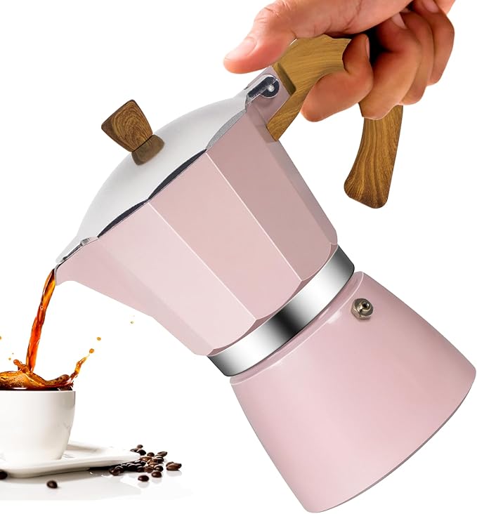 Vaolvpant 3 Cup Aluminum Moka Pot Classic Stovetop Espresso Coffee Maker 150ml 5oz Coffeemaker Percolator Mocha Pot Greca Coffee Maker Cafe Makers for Italian and Cuban Café Brewing Pink