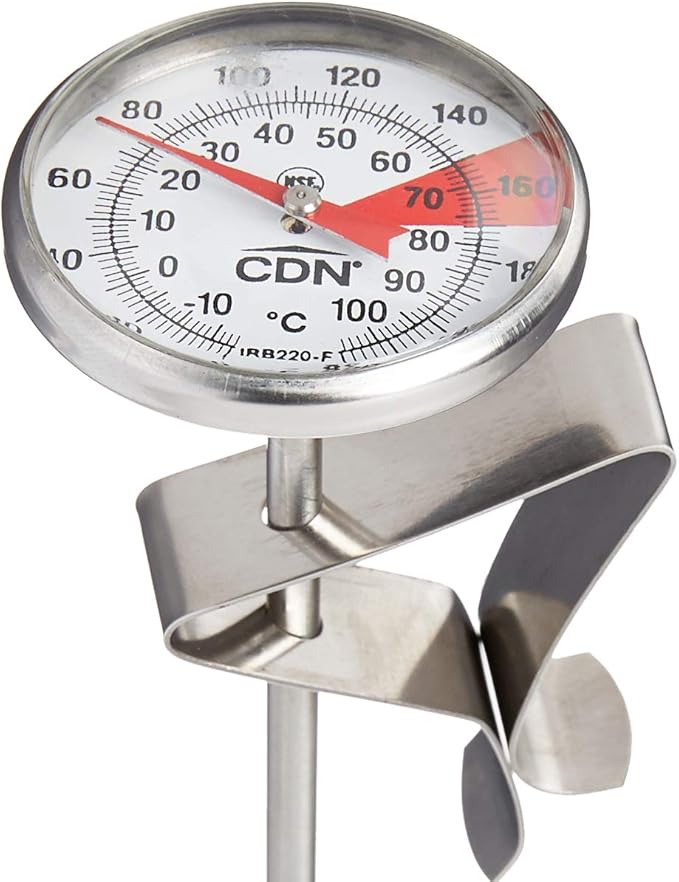 CDN ProAccurate® Instant Read Beverage Frothing Thermometer with Clip for Precise Temperature Measurement, 5" Stainless Steel Stem, Yellow Case (IRB220-F)
