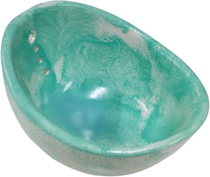 Pottery Herb Stripper Bowl,Quick Stem Removal Ceramic Bowl,Dishwasher And Microwave For Peeling Off The Leafy Assembly (Cyan)