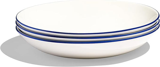 Made In Cookware - Set of 4 - Entrée Bowls - White With Navy Rim - Porcelain England