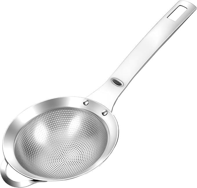 2Pcs Small Fine Mesh Strainer with Handle Filter Sifter Strainer Punch Hole Stainless Steel Sieve Colander Metal Micro Sifter for Kitchen Juice Tea Baking Food Pasta Flour