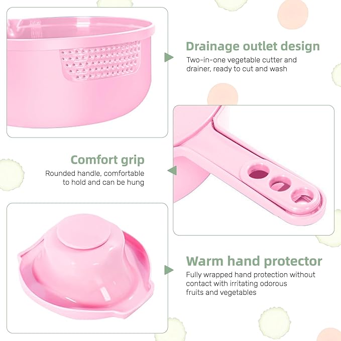 Mandoline Food Slicer, Multifunctional Vegetable Slicer Cutter with Hand Protector, Vegetable Shredder for Potato, Tomato, Carrot (Pink-9 in 1)