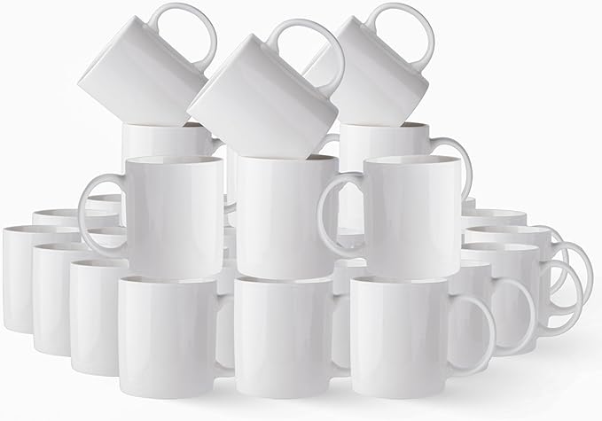 AmorArc 12oz Off White Coffee Mugs, Ceramic Coffee Mugs with Large Handle for Man, Woman, Light Weight Coffee Mugs Set for Latte/Cappuccino/Cocoa/Milk, Dishwasher & Microwave Safe, 36Pcs