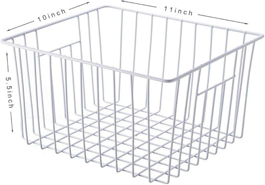 Freezer Basket Organizer, Refrigerator Metal Wire Storage Divider, Household Container Bins with Handles for Kitchen, Pantry, Cabinet, Closets - Pearl White (6, 11in x 10in x 5.5in)