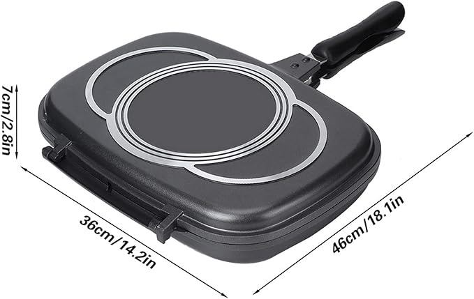 Nonstick Double Frying Pan, 18.1x14.2in Double Multipurpose Double Grill Pan Portable Grill Pot for Home Cooking Sandwich Panini Barbecue Chicken Fish