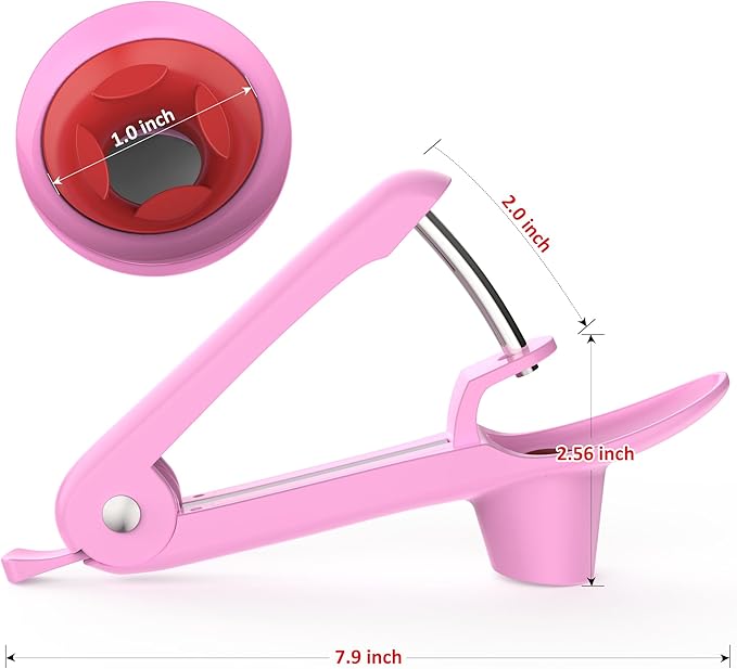 Cherry Pitter - Ordekcity Stainless Steel Cherries Corer Pitter Tool with Hand-held Push Design, Save Time & Space for Making Cherry Jam with Lock Design(Pink)