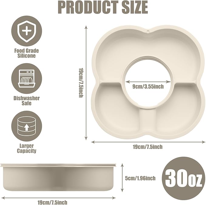 Snack Bowl with Lid for Stanley 30 oz Tumbler with Handle, Silicone Snack Tray Snack Ring for Stanley Cup Accessories, Suitable for Car Cup Holder or Outdoor, Cream