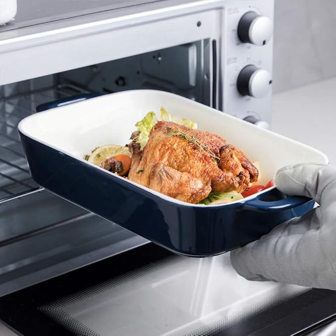 Sweejar Ceramic Bakeware Set, Rectangular Baking Dish for Cooking, Kitchen, Cake Dinner, Banquet and Daily Use, Casserole Dishes for Oven Porcelain Baking Pans (Navy)
