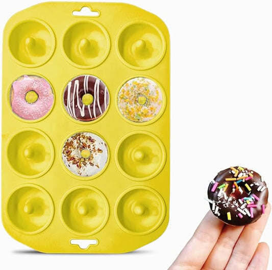 Cupidove Silicone Donut Pans, Mini Silicone Baking Molds Donut Pans for Baking Tasty Donuts, Bagels, Cakecups and More (Yellow)