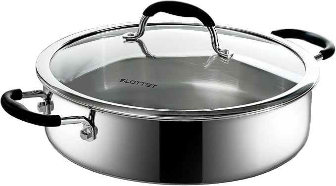 SLOTTET Tri-Ply Stainless Steel Saute Pan with Lid, 5 Quart Deep Sauté Pan with Comfortable Silicone Handle,11.5 Inch Frying Pan,Dishwasher and Oven Safe,Induction Stainless Steel Cookware