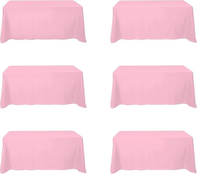 BRILLMAX 6 Pack Pink Tablecloths 90 x 132 Inch for 6ft Rectangle Tables - 150 GSM Polyester Fabric, Floor Length Drop, Water, Stain & Wrinkle Resistant Cloth Cover for Wedding Reception Banquet