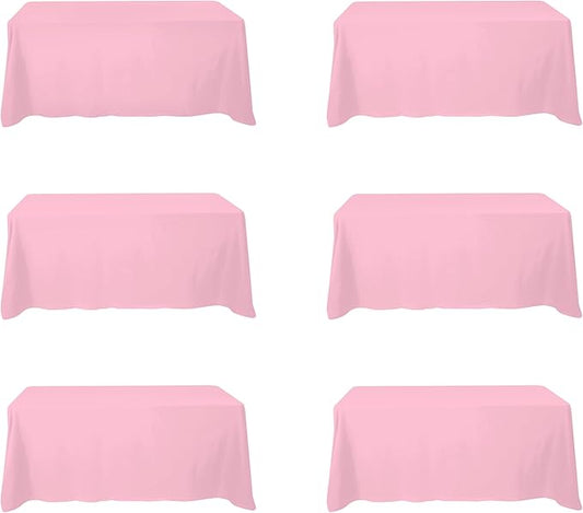 BRILLMAX 6 Pack Pink Tablecloths 90 x 132 Inch for 6ft Rectangle Tables - 150 GSM Polyester Fabric, Floor Length Drop, Water, Stain & Wrinkle Resistant Cloth Cover for Wedding Reception Banquet
