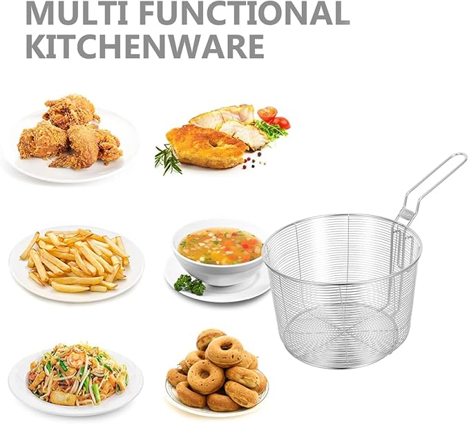 Kichvoe Mesh Pasta Basket - Stainless Steel Mesh Spider Strainer - Noodle Strainer Spaghetti Spoon Fried Food Container Deep Basket Skimmer for Noodles Dumpling