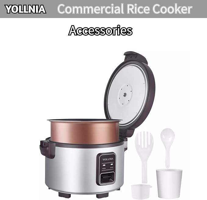 YOLLNIA Commercial Large Rice Cooker & Food warmer | 13.8QT/65 Cup cooked rice | Non-stick Inner Pot |Auto Warmer Mode |1350W Fast Cooking