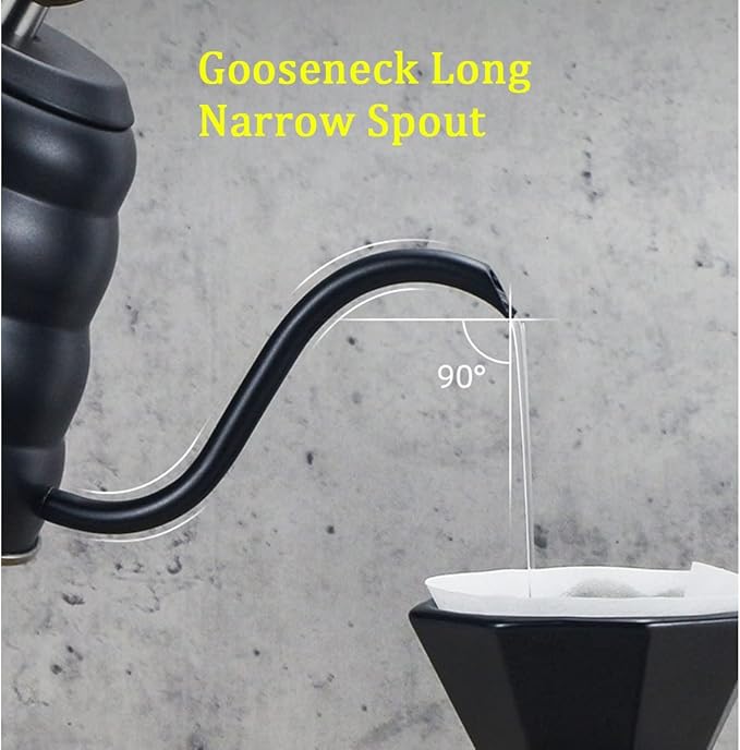 LEIYTFE Gooseneck Kettle,Coffee Pot Tea Pot,Pour Over Drip Kettle,Long Narrow Spout 33oz/40oz Coffee Kettle for Home Brewing Coffee Tea (Color : Silver, Size : 1L+Thermometer)