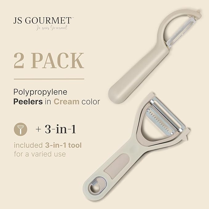 Vegetable Peeler 2-Piece Set – Swivel Cutter and Julienne Peeler with Bottle Opener and Built-in Eye Remover – Stainless Steel Blade with Comfortable Handle – Kitchen Tools & Accessories – Beige