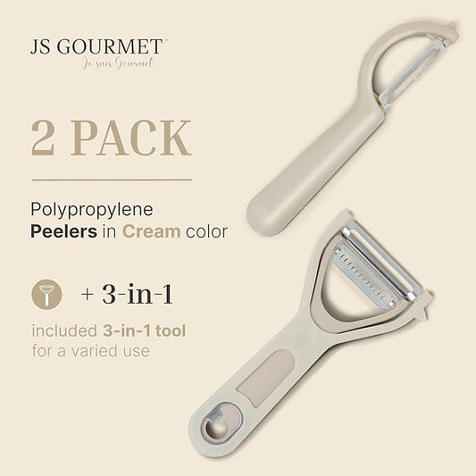 Vegetable Peeler 2-Piece Set – Swivel Cutter and Julienne Peeler with Bottle Opener and Built-in Eye Remover – Stainless Steel Blade with Comfortable Handle – Kitchen Tools & Accessories – Beige