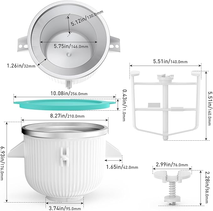 Ice Cream Attachment for KitchenAid Mixer, Ice Cream Bowl Compatible with 4.5Qt and 6QT Or Larger Stand Mixers KitchenAid Attachment, Frozen Yogurt & Sorbet Gelato Maker Attachment, 2 Qt With lid