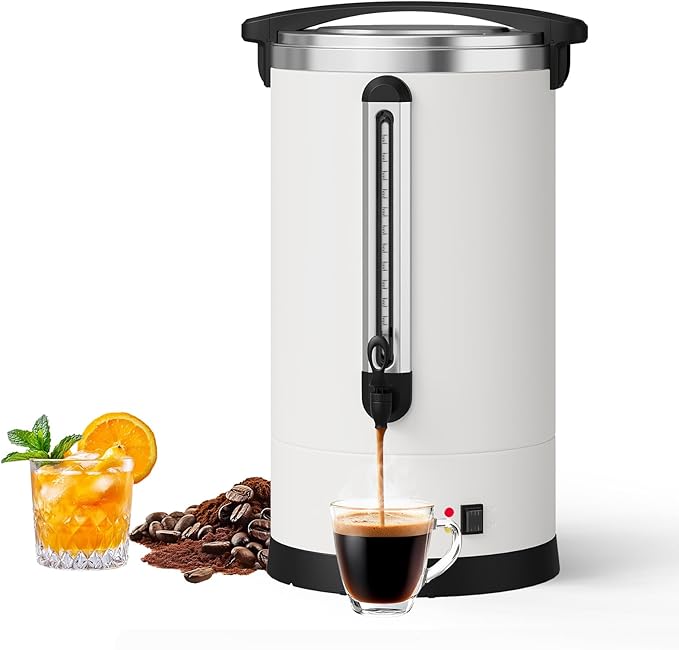 120 Cup Coffee Urn, 18L/4.8 Gal Stainless Steel Commercial Coffee Maker, Double Wall Hot Beverage Dispenser with Auto Temp Control Faucet for Buffet, Catering, Wedding, Events, White