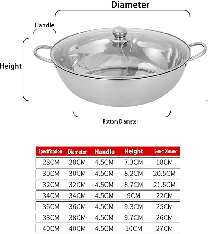 Nonstick Frying Pan Double Flavor Hot Pot Stainless Steel Shabu Hot Pot for Electric Induction Cooktop Gas Stove Kitchen Everything Pot with Glass Lid Stove Pot Uncoated Cookware,34CM