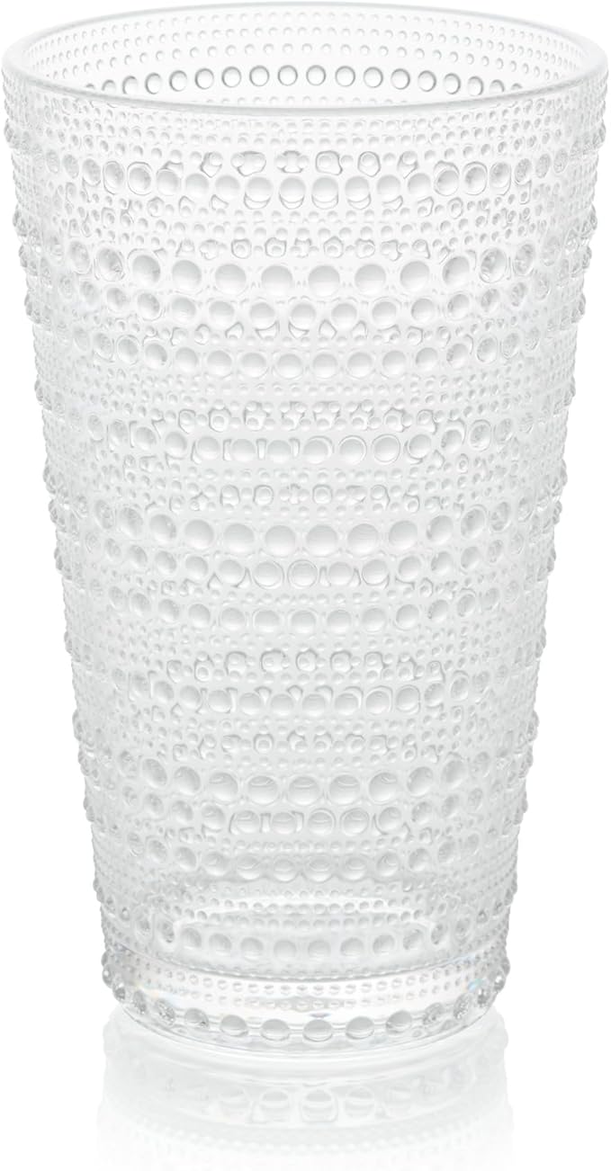 Santa Fe Clear Set of 6 Premium Acrylic Ice Tea Glass 22 oz – Unbreakable Drinkware with Textured Bubble Design, Shatterproof Tumblers for Indoor & Outdoor Use