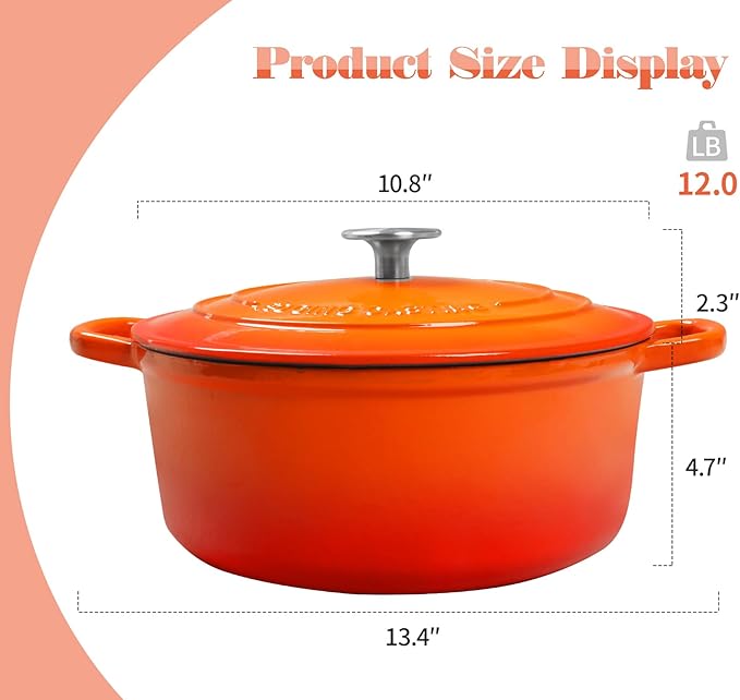 EDGING CASTING Enameled Cast Iron Dutch Oven, 5.5 Quart, Round Cast Dutch Ovens Pot with Lid Dual Handle for Bread Baking, Oven Safe up to 500°F, Orange