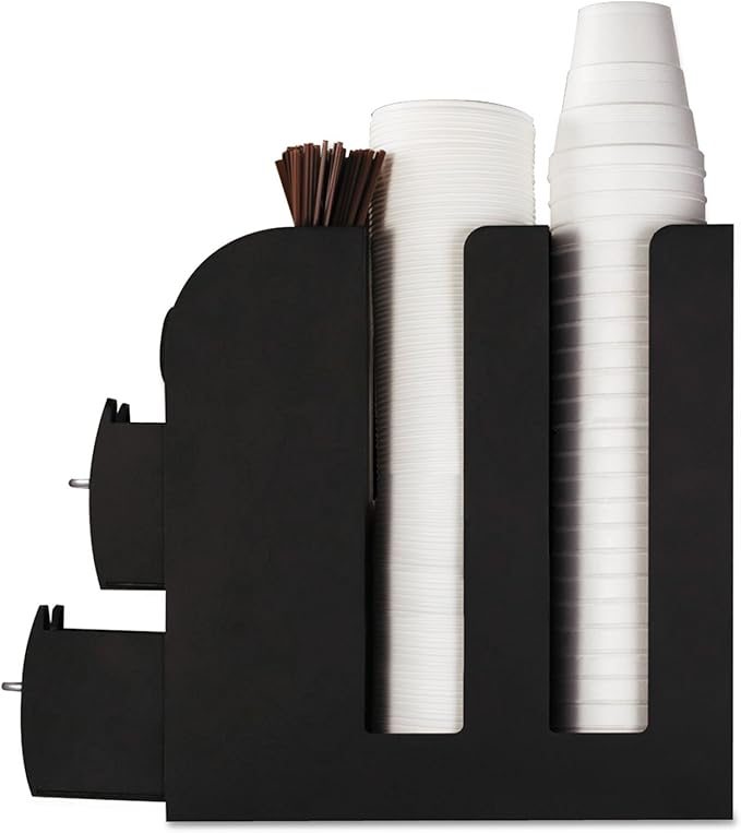Mind Reader Cup and Condiment Station, Countertop Organizer, Coffee Bar, Kitchen, Stirrers, 5.35"W x 11.25"L x 11.15"H, Black