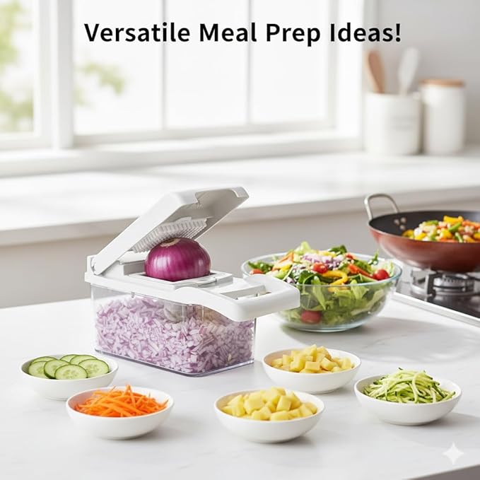 16 in 1 Vegetable Chopper, Mandoline Slicer and Food Processor - Kitchen Essentials for Effortless Food Prep - Includes Salad Spinner, Cheese Grater, Onion Chopper, French Fry Cutter (Sky Blue)