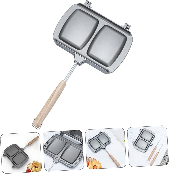 OUNONA Sandwich Mold Pan Double Sided Frying Pan Stovetop Sandwich Maker Non-stick Easy to Use Outdoor/