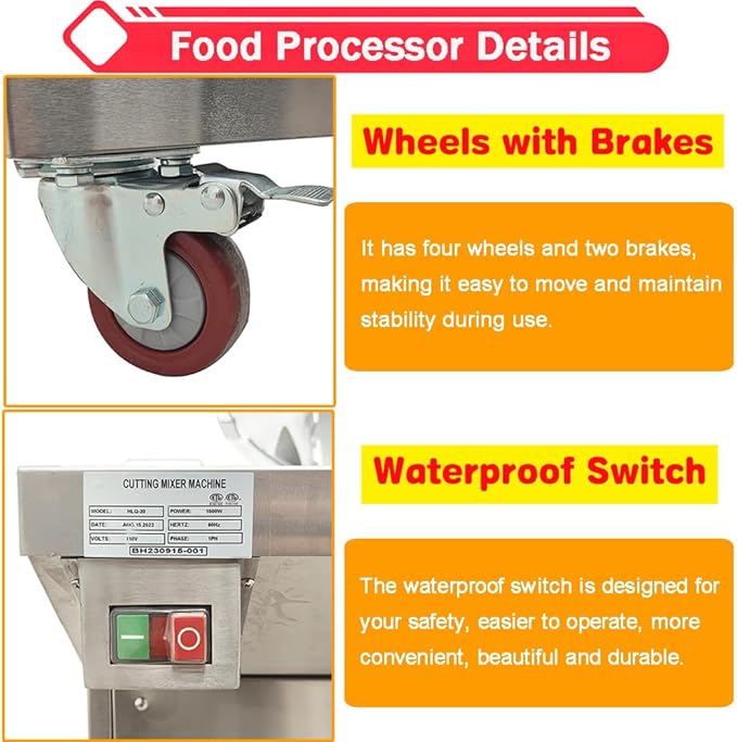 JARYANNIX 110V 24L Commercial Food Chopper Processor 1500W Electric Meat Vegetable Grinder Blender Multifunctional Food Cutter for Meat Vegetables Fruits Ginger Garlic 1400r/min