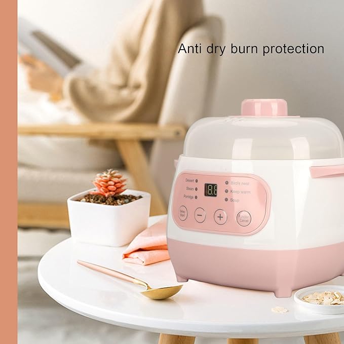 ZJchao Stew Pot Electric, 1L 200W Electric Smart Ceramic Soup Porridge Cooker Mini Slow Cooker Anti Dry Burn Multifunction Cooking Pot for Stove Porridge Rice Soup (US Plug 110V)