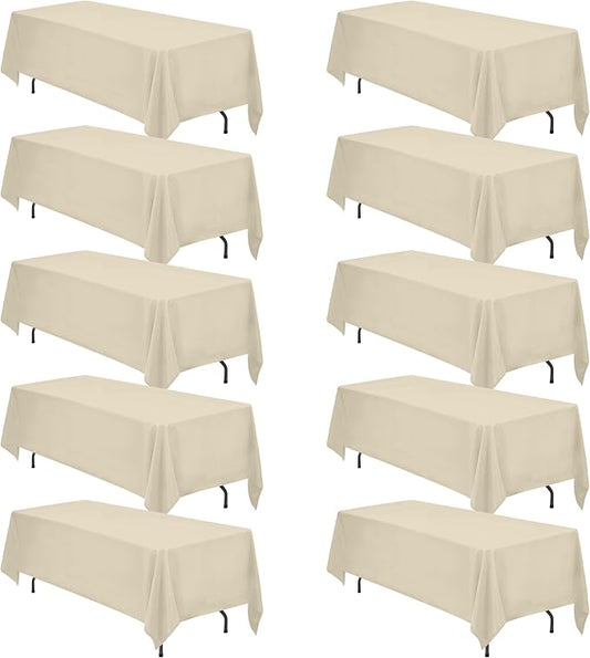 BRILLMAX 10 Pack Beige Tablecloths 70 x 120 Inch for 6ft & 8ft Rectangle Tables - 150 GSM Polyester Fabric, Universal Fit, Water, Stain & Wrinkle Resistant Cloth Cover for Wedding Reception Banquet