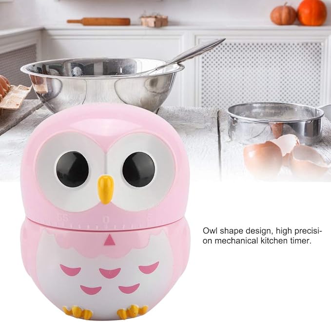 Owl Kitchen Timer, Kitchen Timer Owl Mechanical Home Cooking Counters Clock Portable Alarm Clock Kitchen Cooking Tool (Pink)