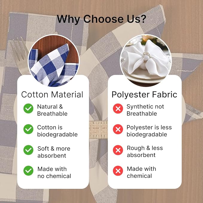 LFH Home 100% Cotton Cloth Reusable Dinner Napkins Set of 12 Washable Soft Decorative Buffalo Plaid Gingham and Checkered Table Napkins for Holidays Wedding Farmhouse Decor 18x18 Inch - Blue & White