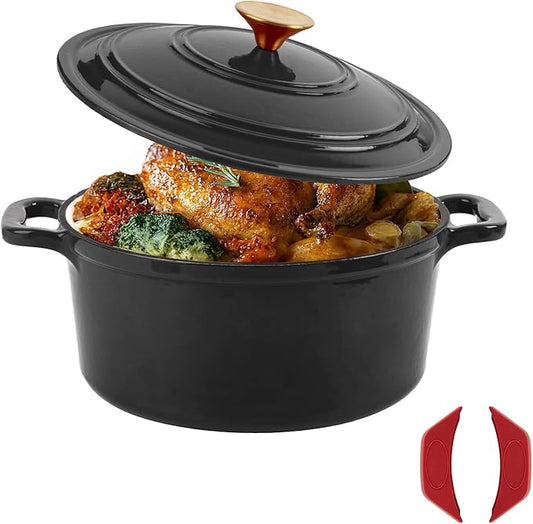 Tastedeli Enamel Cast Iron Dutch Oven with Lid, Round Casserole Pot for Bread Baking, Braising, Roasting, and Stews, Heavy-Duty, Oven Safe, Induction Compatible (4.7QT,Grey)