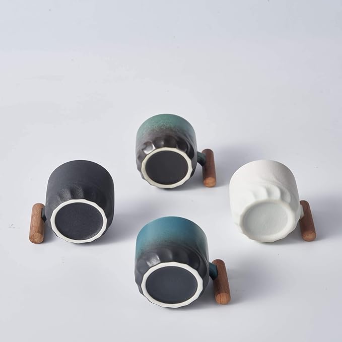 Ceramic Espresso Cup with Wooden Handle, 3oz, Microwave Safe, Porcelain, 2.08x1.85in, Hand Wash Only, Black&White