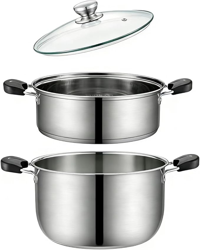 3.4QT Steamer for Cooking,Stainless Steel Steamer Pots with Vegetable Steam Basket,Glass Lid,Cooking Stock Pot with Handle for Vegetable, Dumplings, Soup, Food