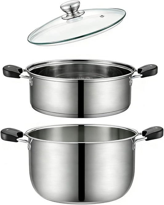 3.4QT Steamer for Cooking,Stainless Steel Steamer Pots with Vegetable Steam Basket,Glass Lid,Cooking Stock Pot with Handle for Vegetable, Dumplings, Soup, Food