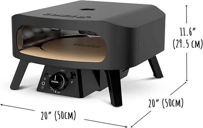 Cozze 13" Gas Pizza Oven with Rotating Pizza Stone for Easy Restaurant-Style Pizza at Home – Triple Burner, Built-In Thermometer, Fast 15-Min Preheat, Portable Outdoor Pizza Oven