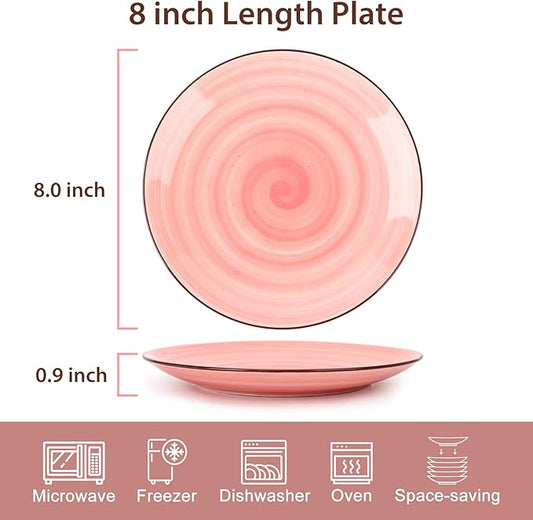 KitchenTour Ceramic Dinner Plates, 8 Inch Porcelain Serving Plate for Salad, Dessert Pizza Steak Pasta Plates Set, Dishwasher and Microwave Safe - Set of 6, Assorted Warm Colors