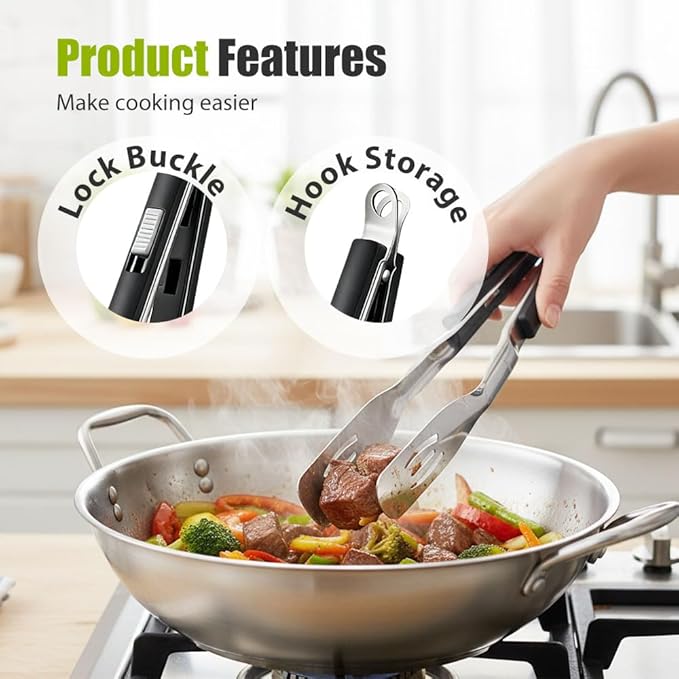 Stainless Steel Grill Clamp, 2026 Upgraded Multifunctional Frying Spatula, Rubber-Grip Tongs-Spatula, Perfect for Grilling, Cooking, Frying, and Griddling (1)