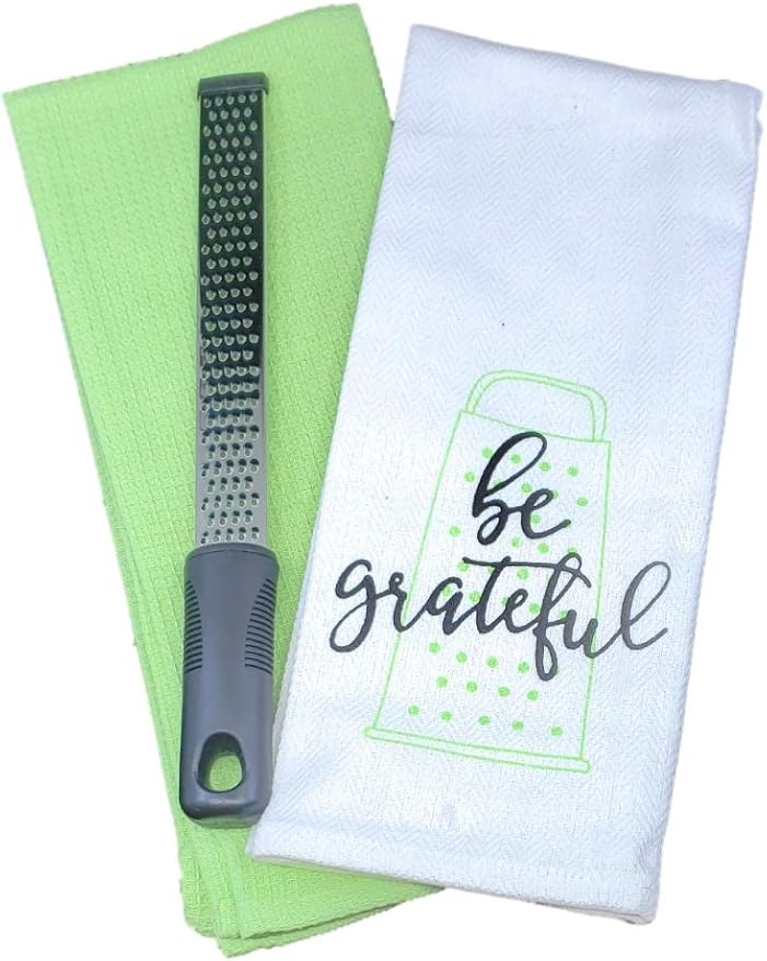 Grater Zester with Humorous Kitchen Towel Set "Be Grateful"